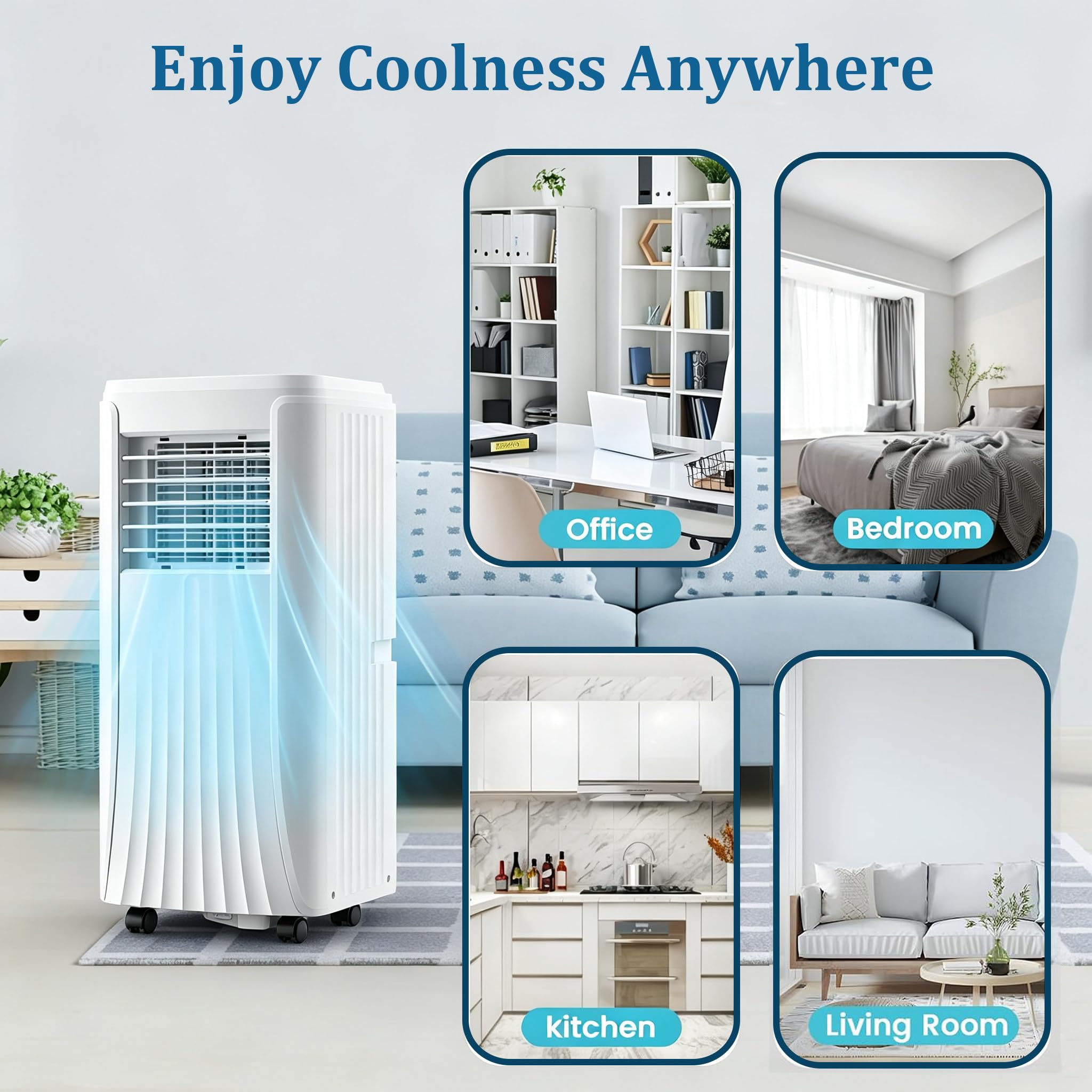 Aire Acondicionado portátil de 12 000 BTU con Modos de Ventilador y deshumidificador; 2 velocidades,Temporizador de 24 Horas y Control Remoto; 350 pies Cuadrados. 9000BTU