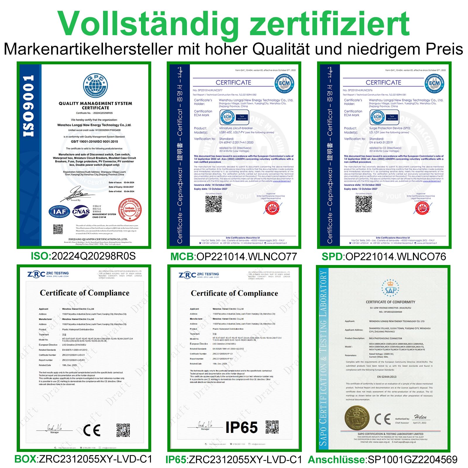Überspannungsschutz PV DC 500V 32A Trennschalter Blitzschutz 2 String 2 In 2 Out Mit IP65 Solar PV Anschlusskasten Für PV Anlage Komplettset