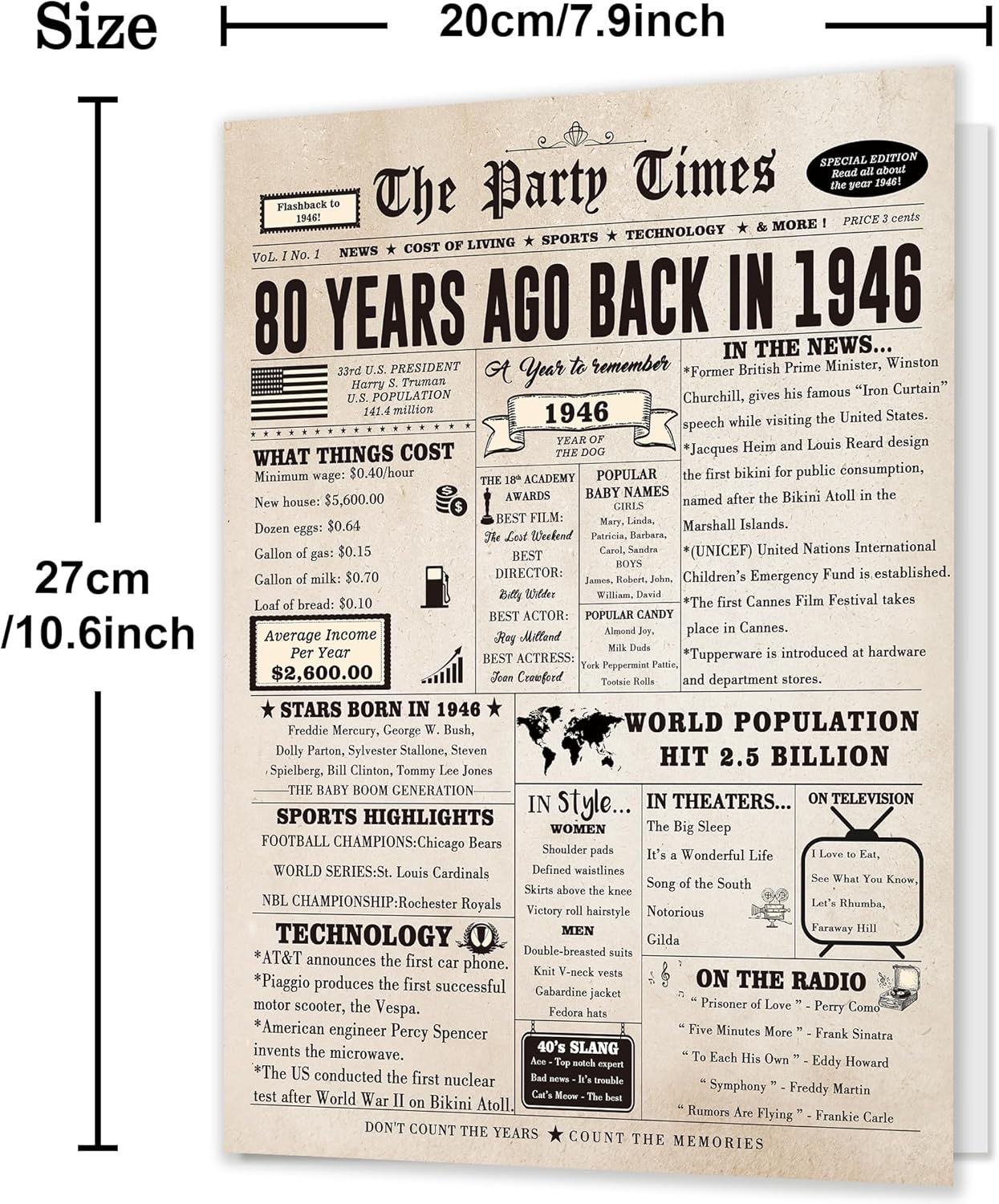 Ziwenhu Large 80 Years Old Birthday Gifts for Women Men,Vintage 80th Greeting Birthday Cards Decorations for Husband Wife,Special 80th Birthday Card for Grandparent - Image 2