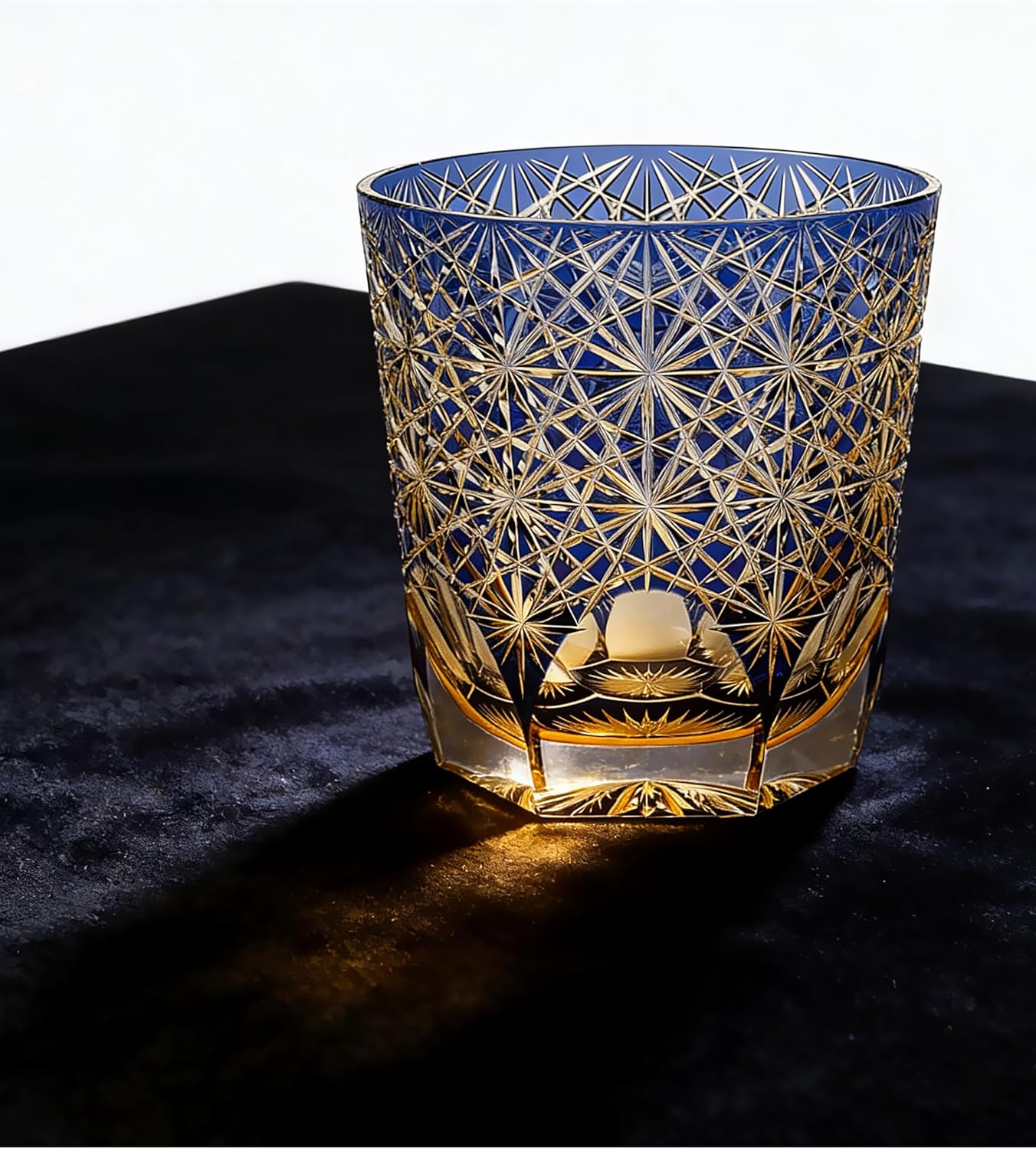 hand-cut Glass crystal cup perfect as a gift suitable for serving cocktails vodka and whiskeycomes with a Luxurious gift box and ribbon 9 oz (blue)