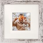 8x10 Picture Frame, Display Photos 6x8 with Mat or 8x10 without Mat, Poster Frame for Wall and Tabletop, Distressed White