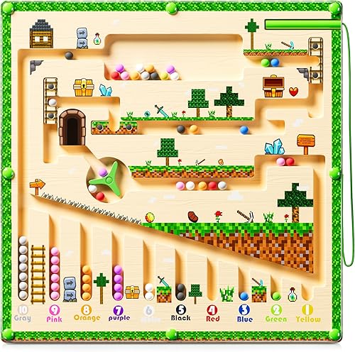 Laberinto magnético de color y números, juguete Montessori de motricidad fina para niños y niñas de 3, 4 y 5 años, tablero de rompecabezas de madera