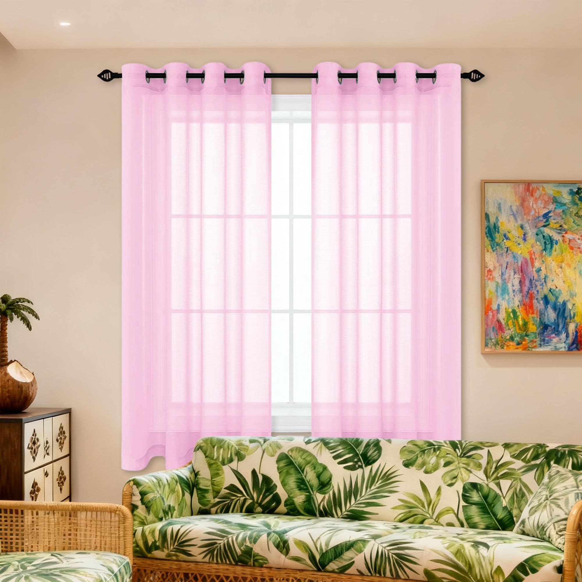 Rideaux voilages roses à oeillets pour chambre de fille et bébé
