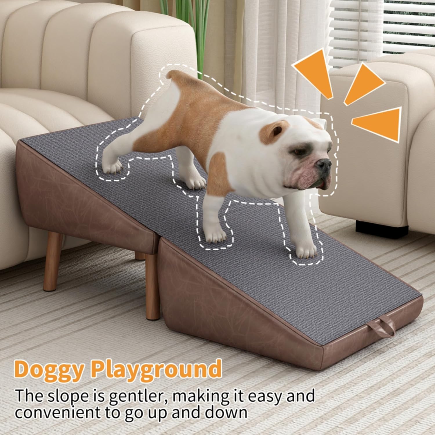 Ottoman Dog Ramp,Dog Ramp for Couch and Bed, Foldable 2-in-1 Solid Wood Pet Steps for Puppy Cats (Brown,16''W)