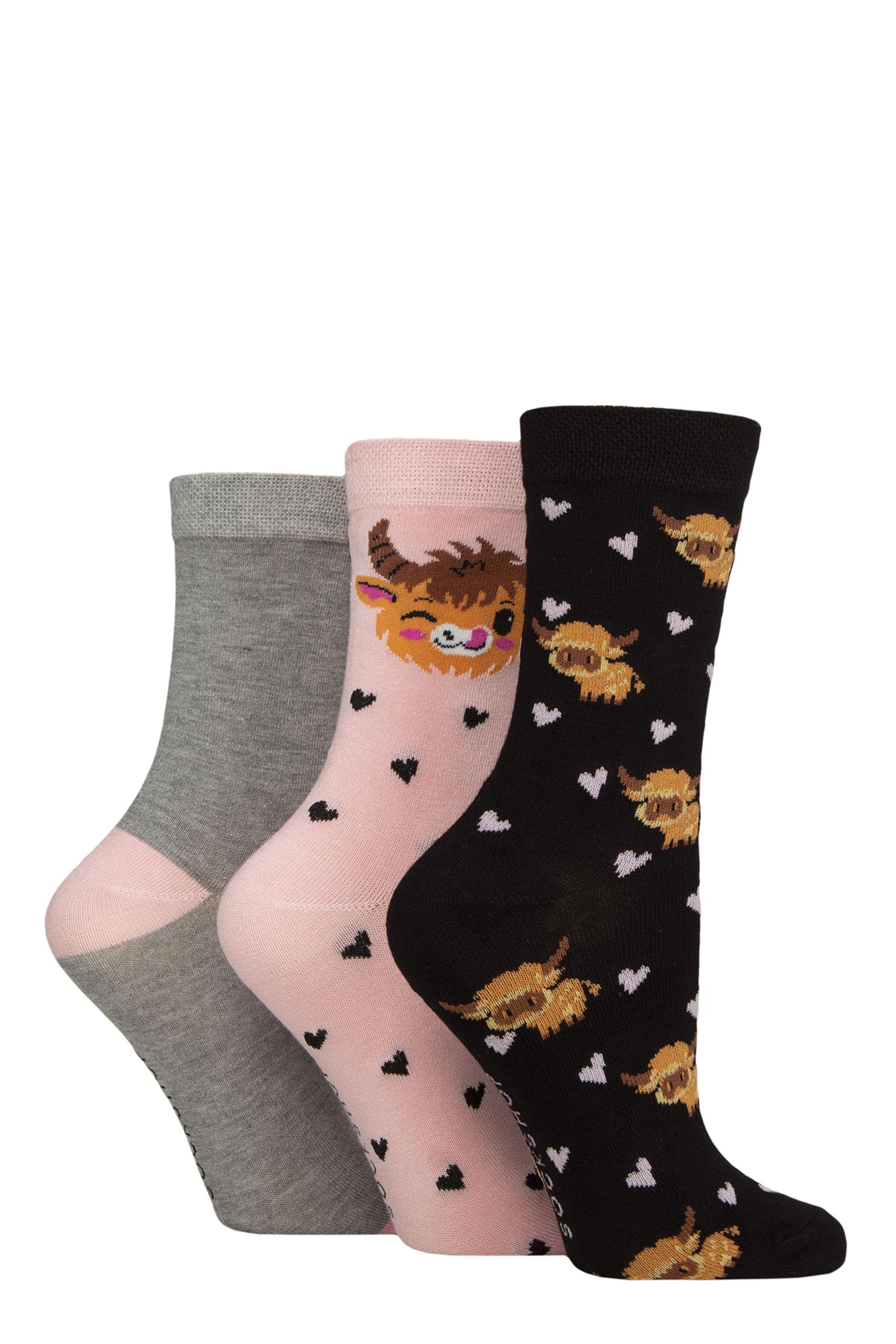 SockShop Lazy Panda Womens Socks - Novelty, Fun, Bright, Patterned, Animals, Soft & Breathable Bamboo in Size 4-8 Ladies, Multipack of 3 (UK, Numeric, 4, 8, Regular, Regular, Highland Cow)