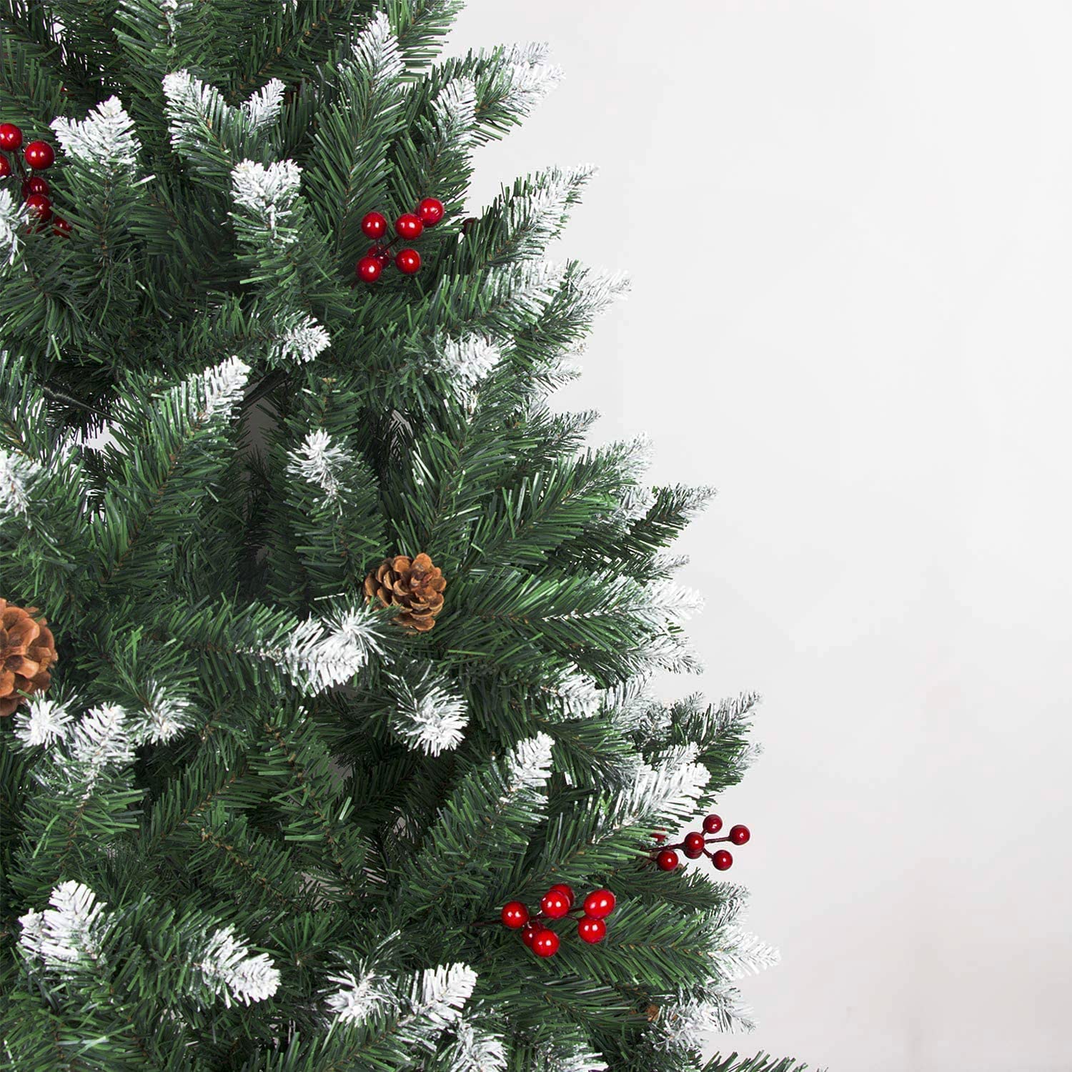 Árbol de Navidad Nevado con Acebo y Piñas 120CM - 150CM - 180CM - 210CM Árbol de Navidad predecoradas para el hogar, Dormitorio, Comedor (180CM)