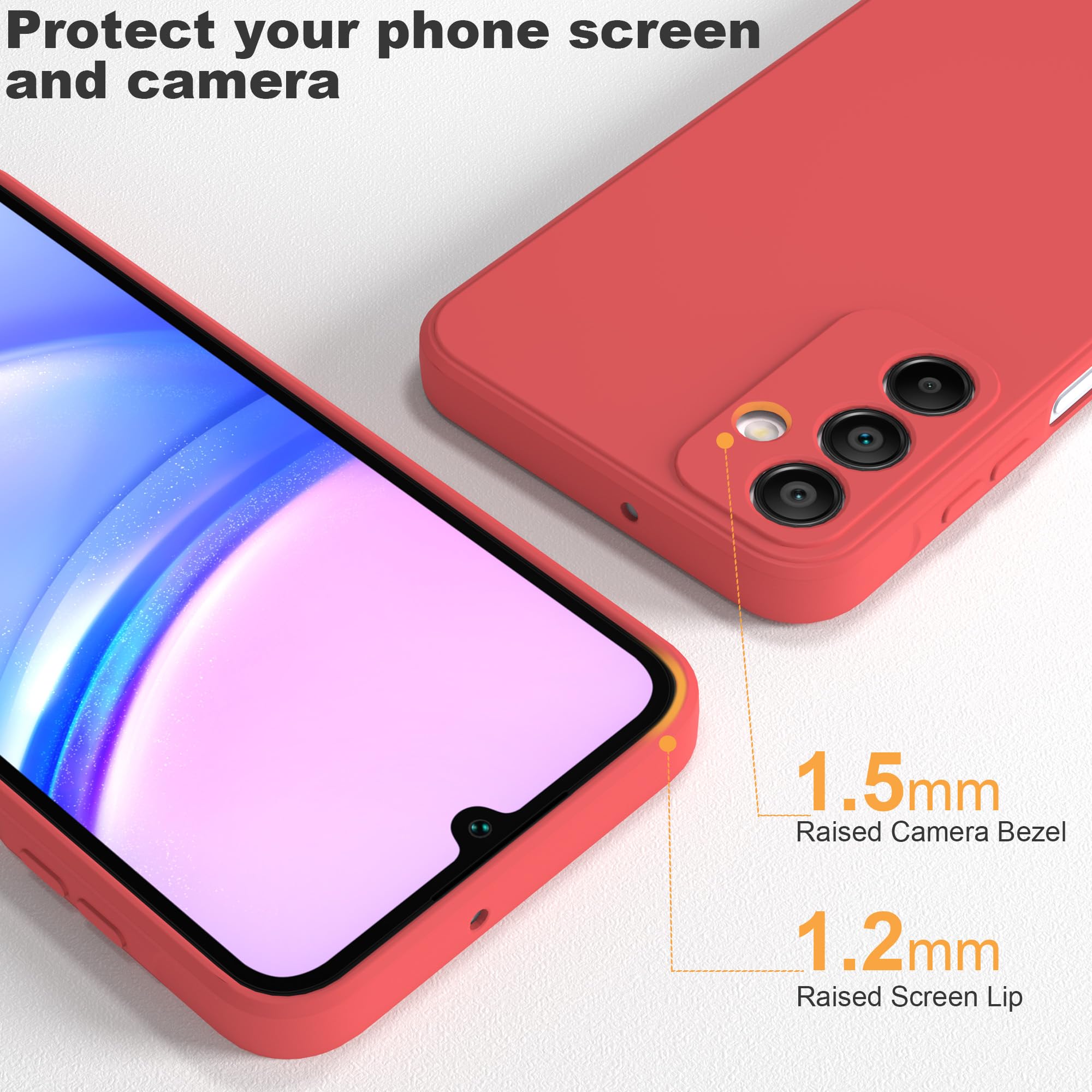 THIYUFUNS Cover per Samsung Galaxy A15 4G / 5G (6.5") con 2 Pezzi HD Vetro Temperato Pellicola Protettiva,Liquid Silicone TPU Custodia 360 Antiurtfio Gradi Cover per Samsung Galaxy A15 - Rosso