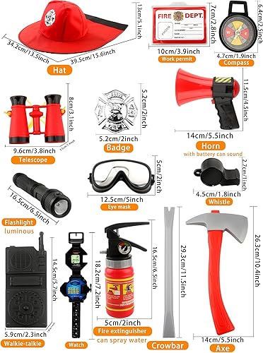 Miniatura 2 de Juego de 17 piezas de disfraz de bombero para niños con juguetes de bombero para niños, disfraz de Halloween, día de carrera, fiesta, cosplay