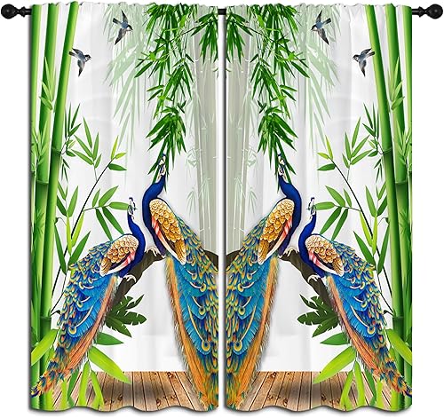 Hermosas cortinas opacas con bolsillo para barra de pavo real para dormitorio de niños y niñas, 3D, elegantes, animales, naturaleza, bosque de disponible en Yaxa Peru