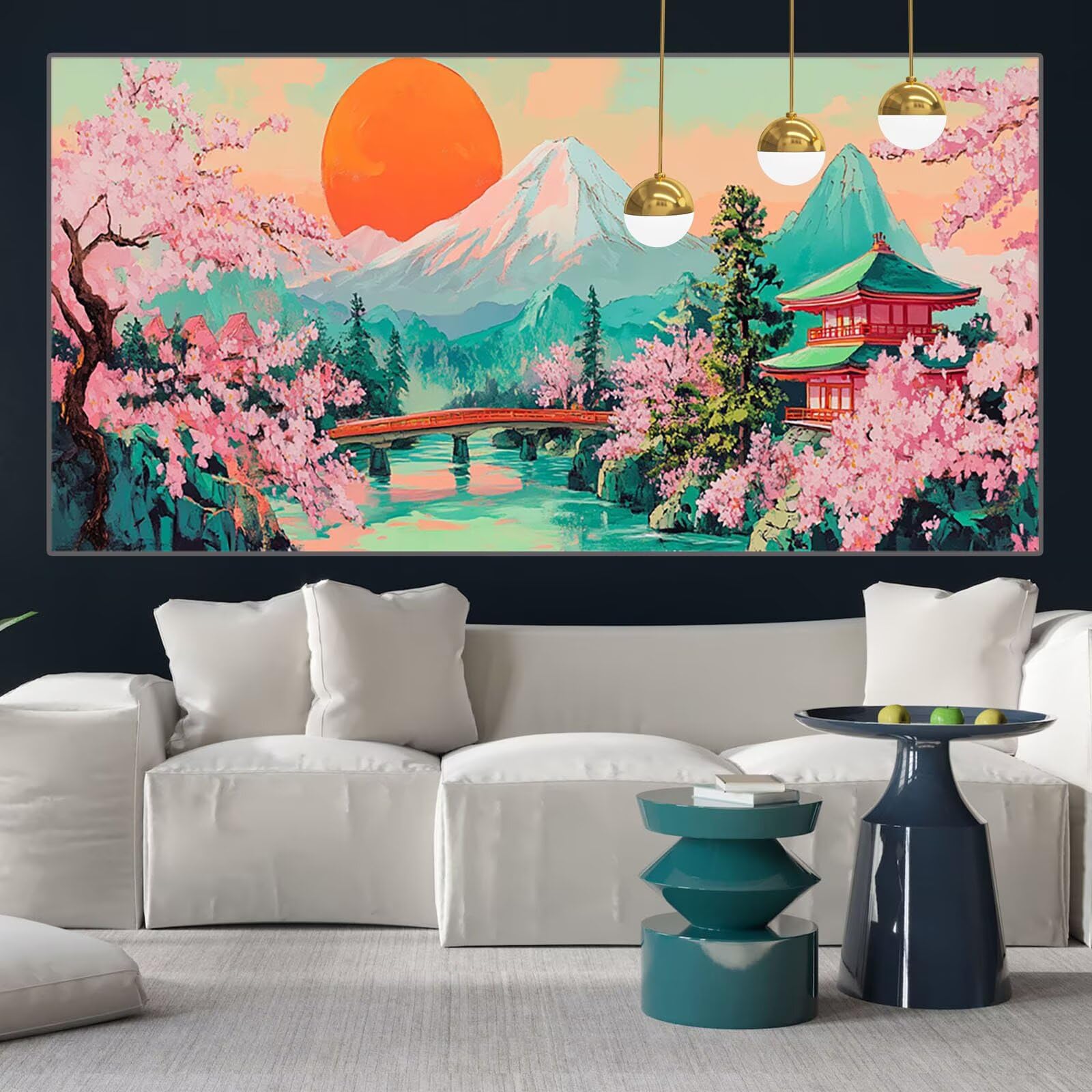 Mount Fuji Zestawy do malowania diamentowego dla dorosłych, 79 x 158 cm, sztuka diamentowa, kwiaty wiśni, malowanie według numerów, dla dzieci, z pełnymi kwadratowymi akcesoriami, sztuka kryształowa i