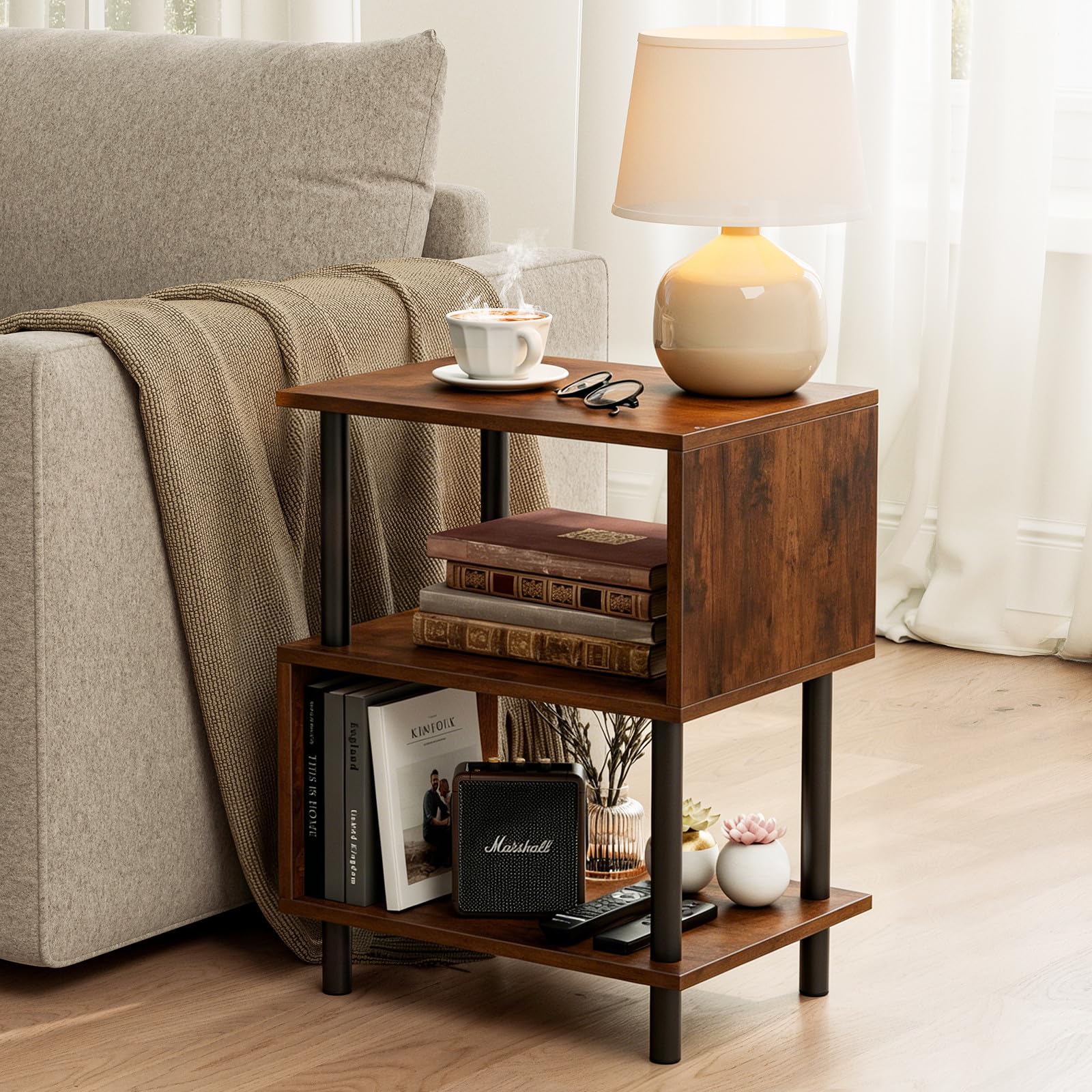 Metal Frame Side Table with Reinforced Shelves