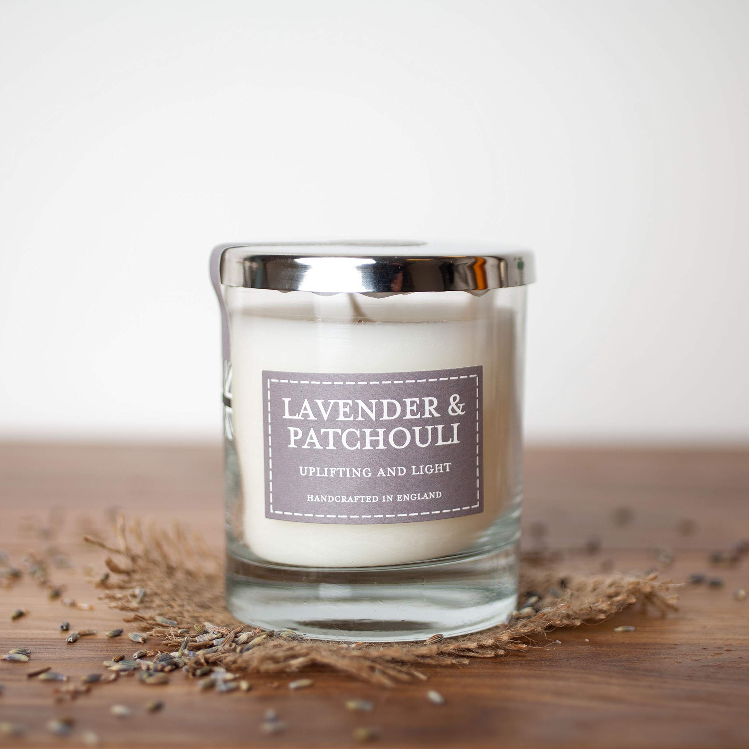 The Country Candle Company Pastels Glass Candle – Lavender and Patchouli Scented, Up to 50 Hours Burn Time