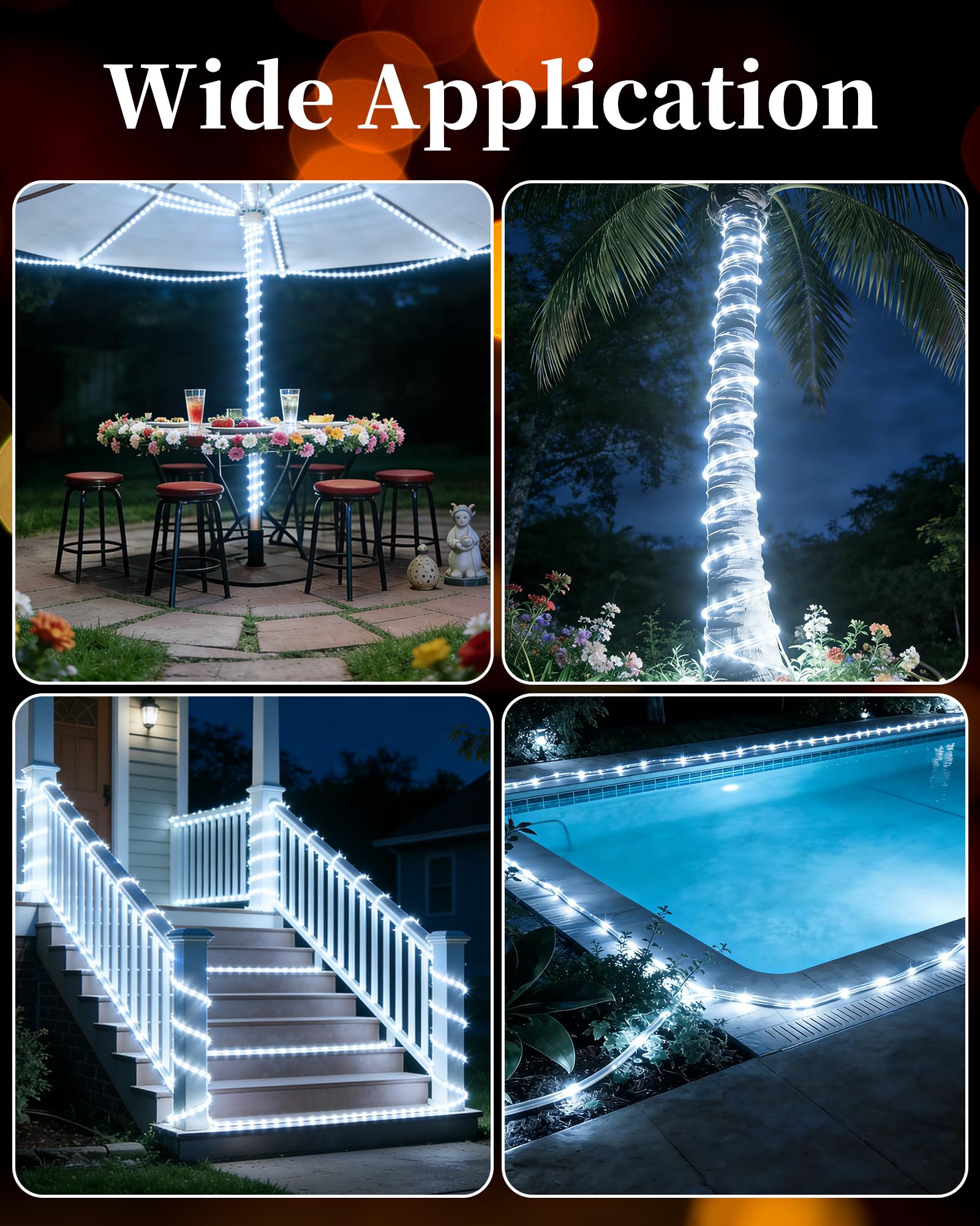 MERRIMAX M Solar-Lichterkette für den Außenbereich, 200 LEDs, 200 LEDs, wasserdicht, 8 Modi, solarbetriebene Solarröhre für den Außenbereich, für Baum, Terrasse, Pool, Deck-Dekoration (Weiß, 1 Stück)