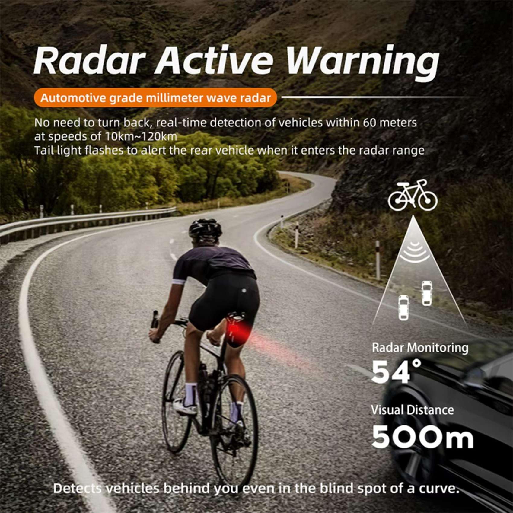 2X Luce Posteriore per Bicicletta con Radar da 24 GHz, Sensore Intelligente, Luce di Avvertimento per Bicicletta, Luce LED Impermeabile IP64, Accessori per Bici