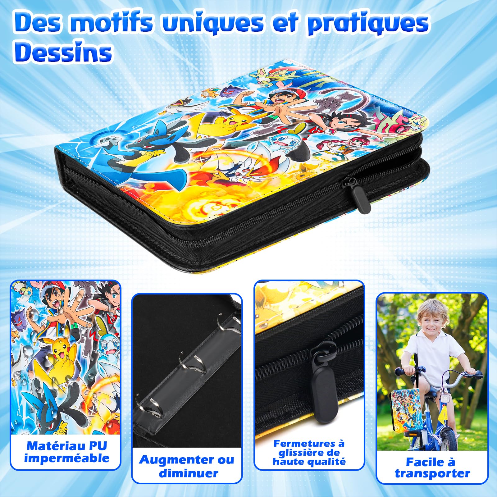 Classeur Carte,Capacité de 50 pages de 400 Cartes,Porte Cartes en cuir Portable Imperméable Fermeture éclair,Organissateur de Cartes, un cadeau les garçons et les filles - SR400 - 2