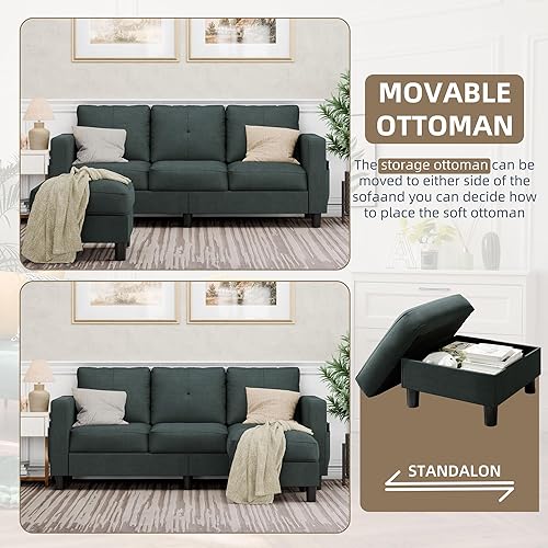 Miniatura 5 de JAMFLY Sofás seccionales convertibles para sala de estar, sofá en forma de L, juego de sofá modular de 3 asientos con tela de poliéster y sofá