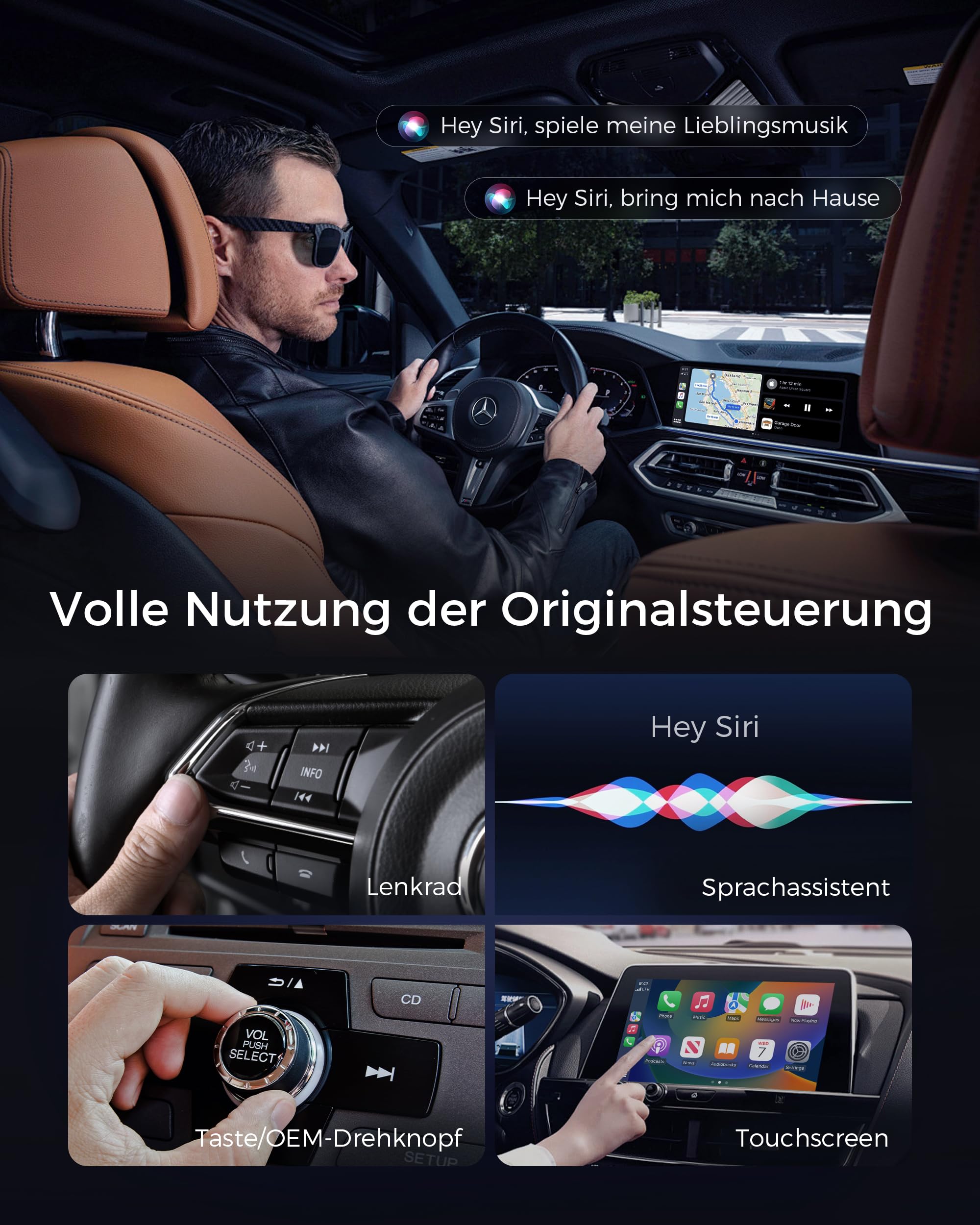2 In 1 CarPlay und Android Auto Wireless Adapter, Dualband WiFi 6, V5.4 Bluetooth, Schnell & Stabil, Plug & Play, für Apple iPhone iOS 10+, Smartphone Android 11+, Autos seit 2016