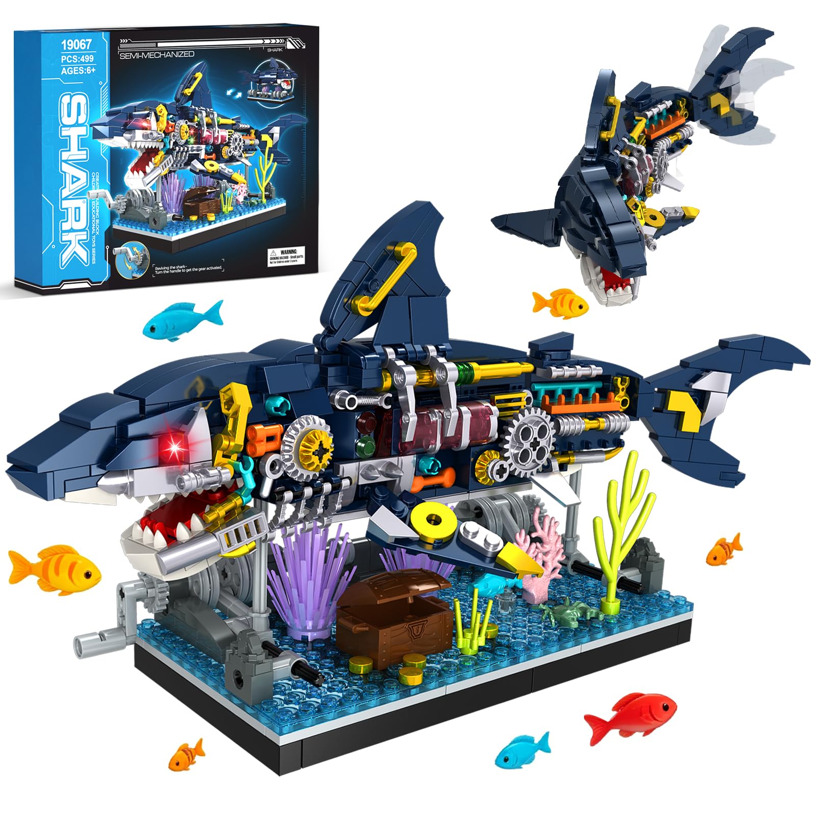 Shark Building Set, Mechanical Shark Toys for Kids Boys Girls Ages 6-12