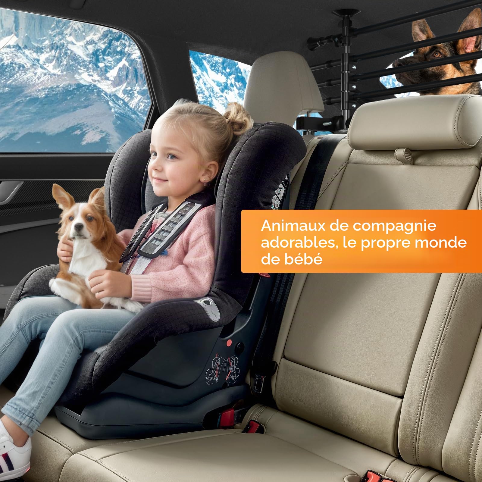 Grille chien voiture universelle réglable pour SUV, breaks, voitures, camionnettes et utilitaires – Barrière de séparation coffre pour chien, grille de sécurité en acier robuste, facile sans perçage