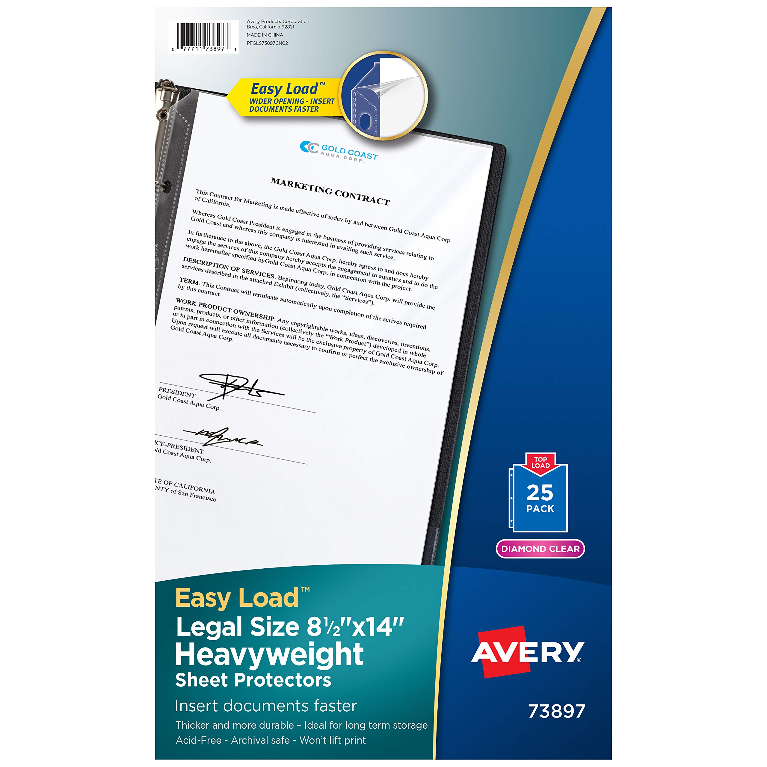 Avery Diamond Clear Heavyweight Sheet Protectors, Holds 8.5" x 14" Sheets, Legal Size, Easy Load, 25ct (73897)