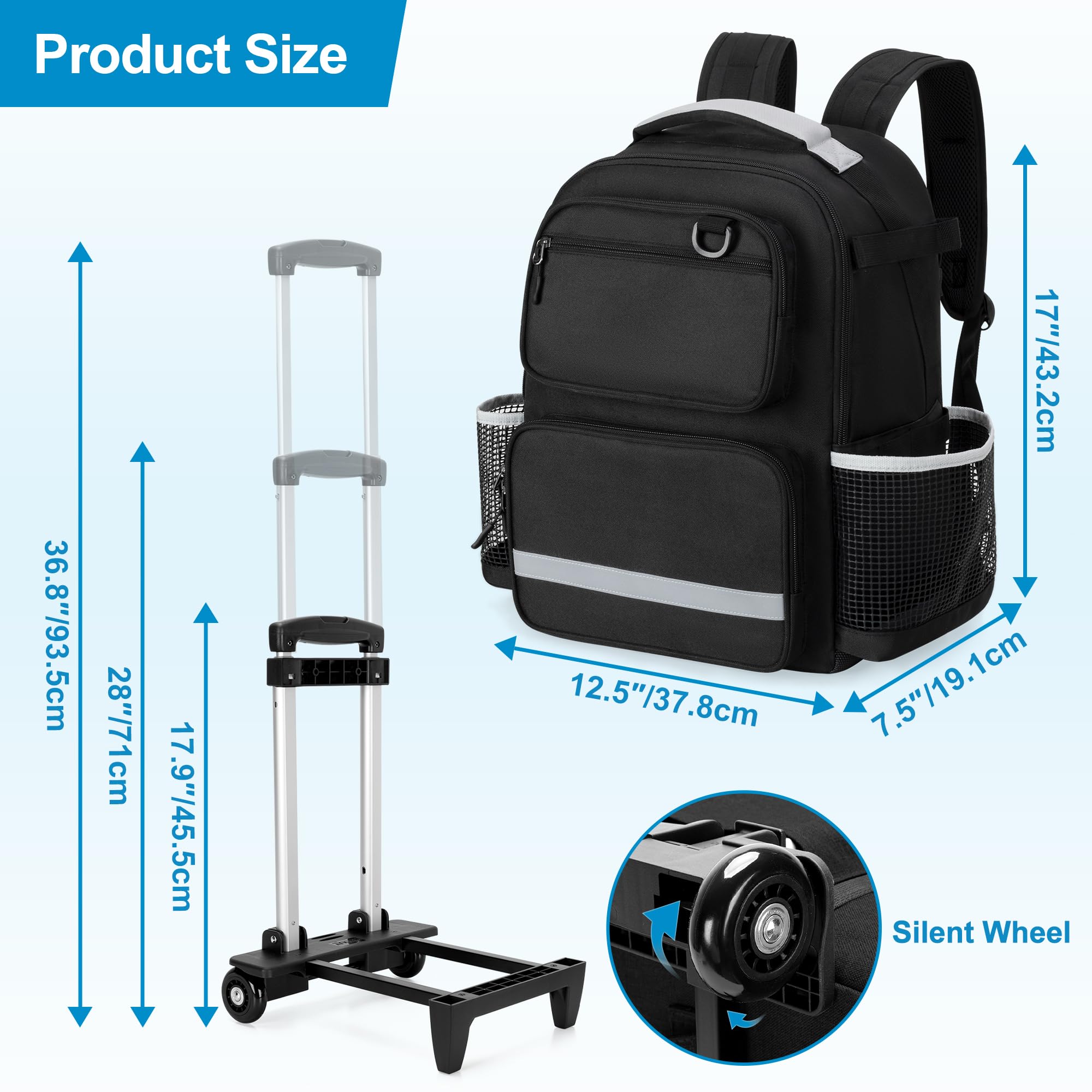 HODRANT Zaino Trolley di Grandi Dimensioni per la Pulizia, Solo Borsa | Borsa per la Pulizia con Carrello Rimovibile, Base Impermeabile, Maniglia e Piastra di Supporto per Ausili Domestici