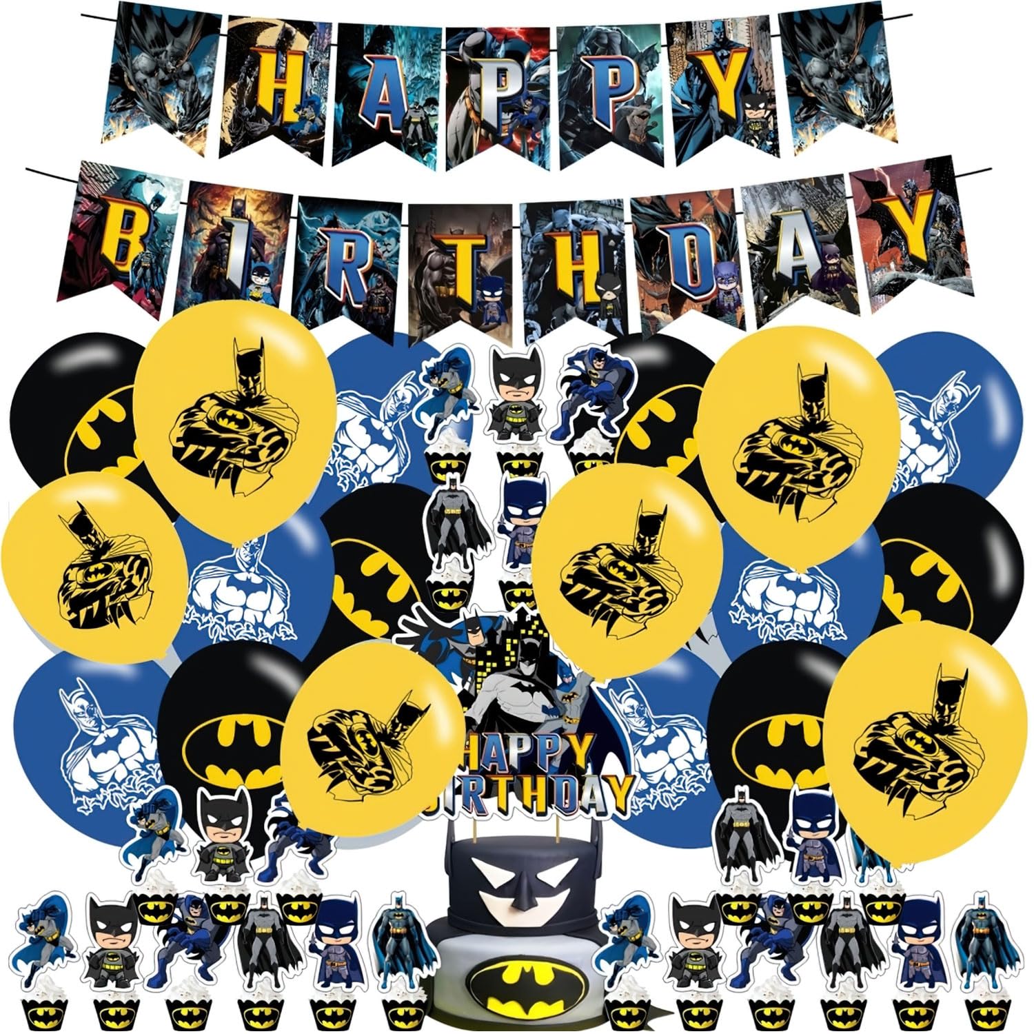 Photo 1 of ?????? Party Decorations,Birthday Supplies For ?????? Includes Banner Cake Topper 12 Cupcake Toppers 18 Balloons for Bat Hero Party Decorations