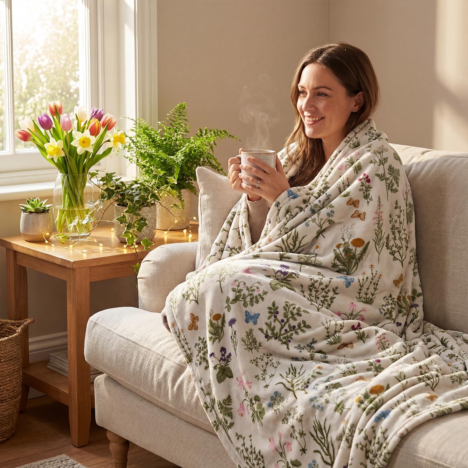 Horaldaily Spring Summer Flannel Blanket Throw, Green Plants Wild Flowers Soft Fuzzy Plush Cozy Fleece Blankets for Couch Sofa Bed Lounging, Ideal Gifts for Kids Adults Self, 50x60 - Image 3