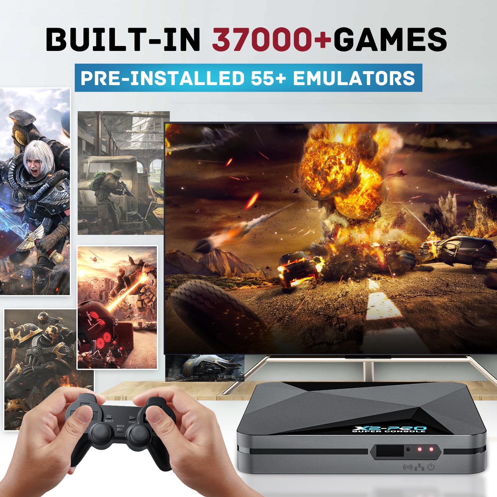 Kinhank Console di gioco retrò, Super Console X2 Pro integrata 100000+ giochi, console per videogiochi Android 9.0/Emuelec 4.6, uscita 4K UHD, 2.4G/5G, BT 5.0