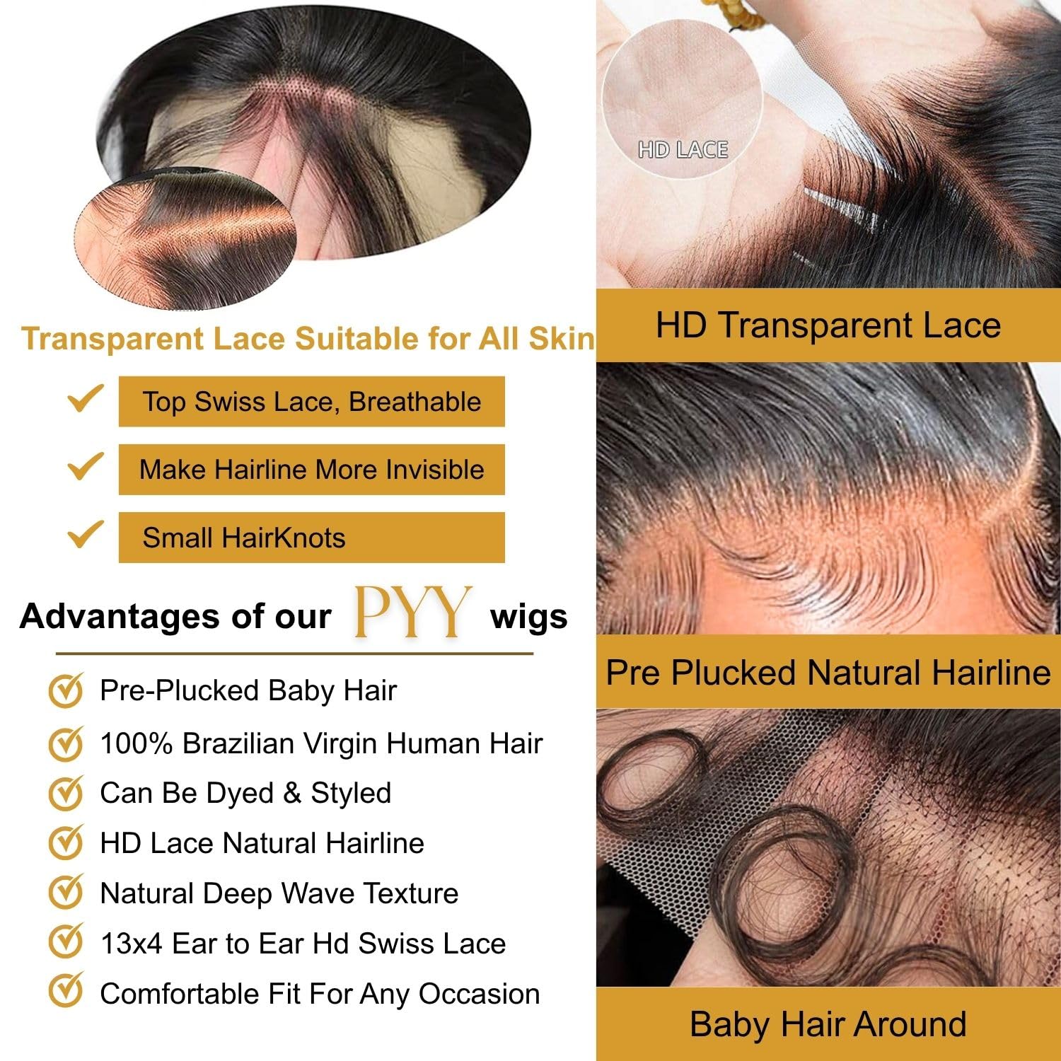 PYY Natural Color Deep Wave Human Hair Lace Front Wig