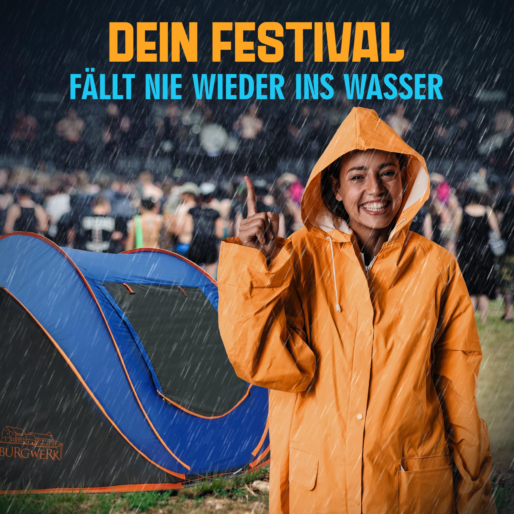 Burgwerk Wurfzelt für 3-4 Personen | 2 Sekunden Aufbau | 4000mm Wassersäule & UV-Schutz 50+ | Pop Up Zelt 3 Personen Wasserdicht Nachtblaue Schlafkabine | Verstärkte Heringe | Outdoor Camping Zelte