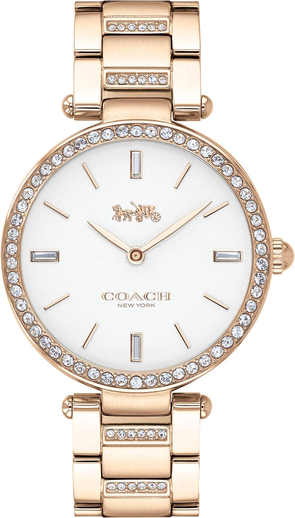 Coach Park Qtz Basic White Round Dial Women's Watch|Ionic Plated Carnation Gold Steel & Crystals Material|Gold Color Band - 14503094