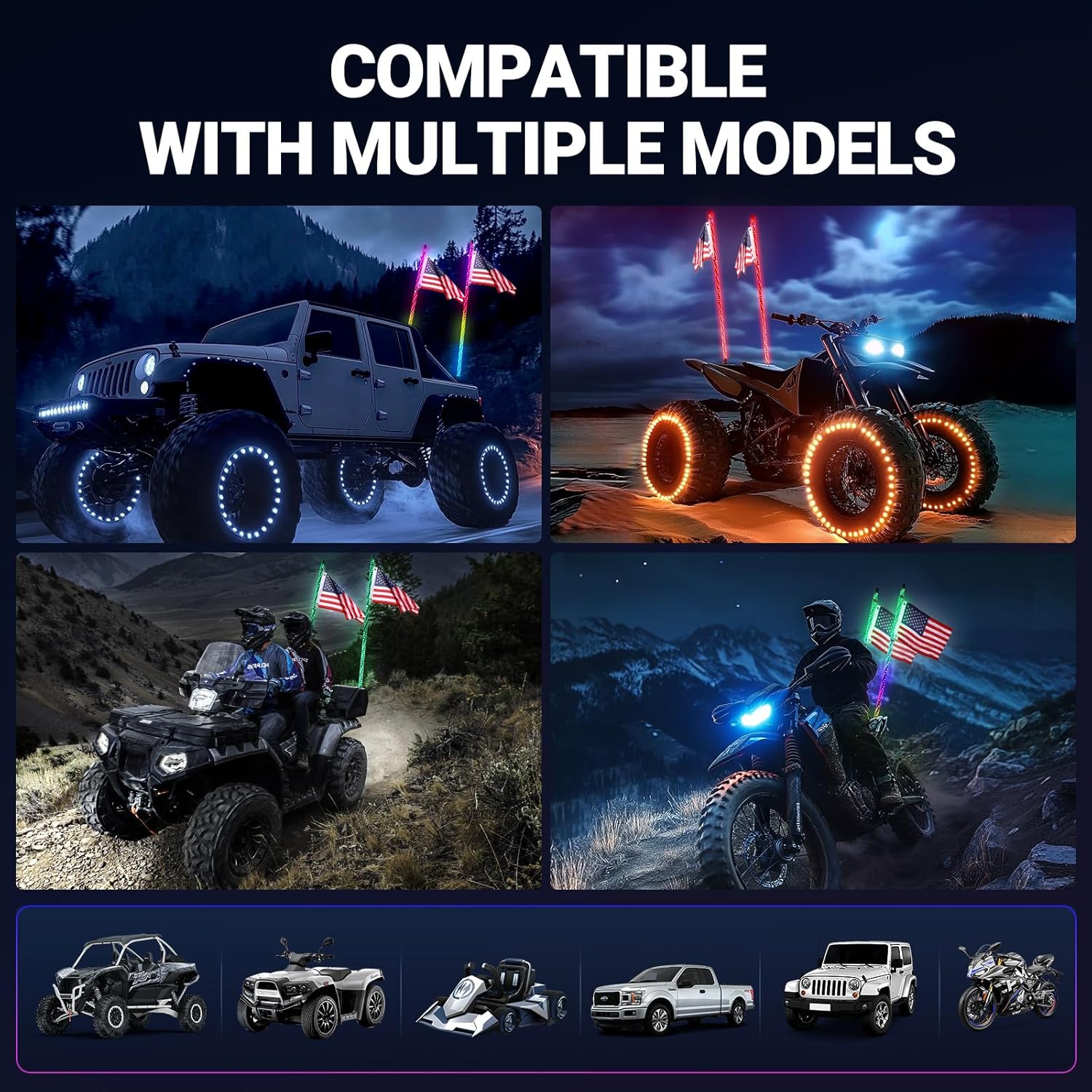 IMARS 2PCS 4FT Spiral LED Whip Lights with Bluetooth and Remote Control, 20 Colors, 366 Lighting Modes, Weatherproof Chasing RGB Whip Light for UTV ATV Jeep Truck RZR SxS Can-Am Polaris Off-Road