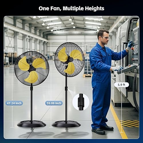 Miniatura 3 de Uthfy Ventilador de pedestal de 24 pulgadas 8000 CFM oscilante, ventilador de pie de alta velocidad con 3 velocidades, altura ajustable,