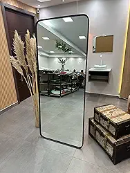 Espelho Retangular com suporte de Chão com Moldura em aluminio 150x60cm ou 170x70cm Corpo Inteiro (Preto, 150x60)