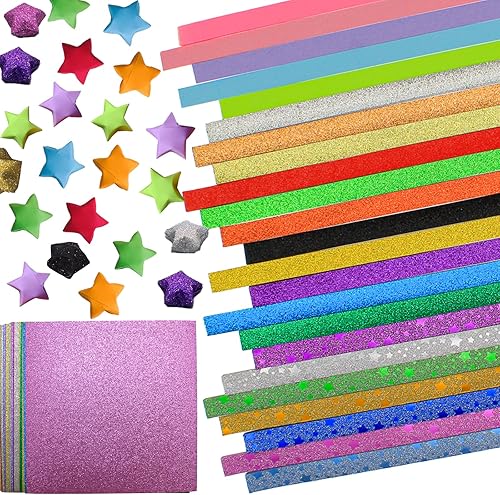 Foeipy Juego de 600 piezas de Origami de una sola cara, papel brillante de origami, papel de estrellas de origami, paquete de papel DIY con