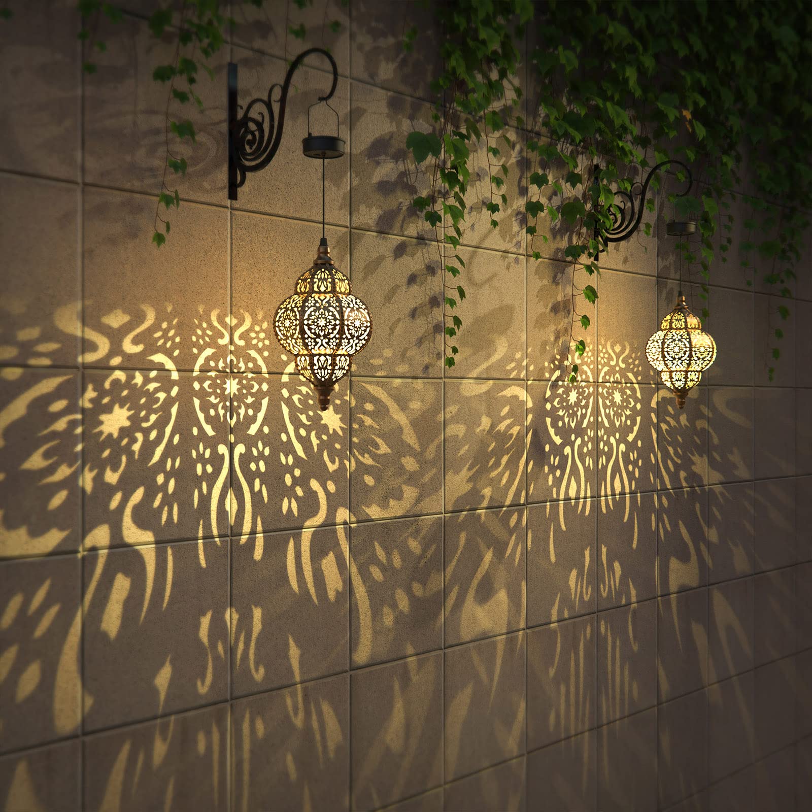 Lifeel Solarlaterne für außen, Marokkanisch Garten Laterne, Dekorative Solarlampe Hängend, Kunststoff LED Solar Laterne für Draussen Baum Patio