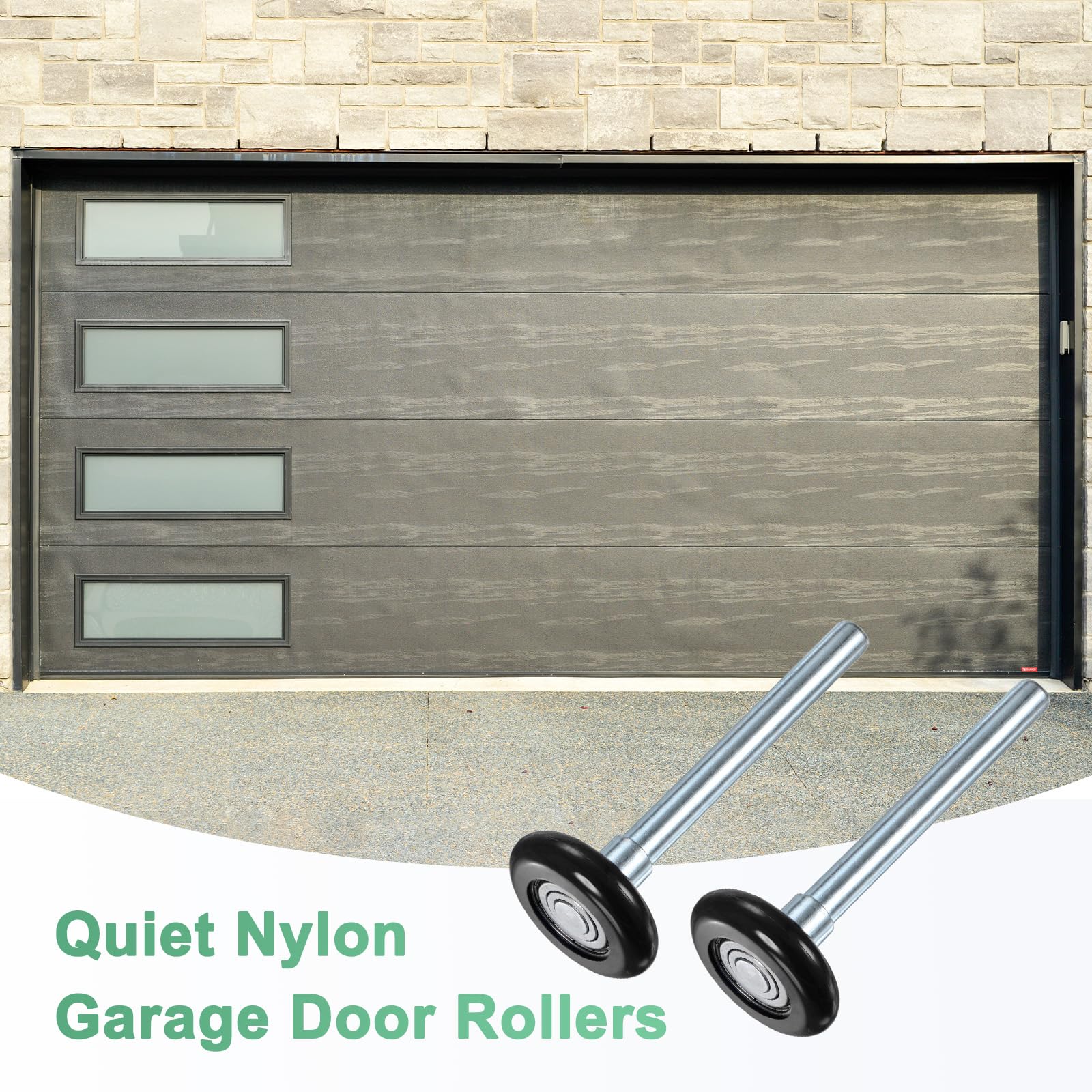 M METERXITY 4 Roulettes De Porte De Garage En Nylon, 1.8"/ 46mm Roues Silencieuses Pour Porte De Garage 4.72"/ 120mm Tige, Haute Charge 6200zz 8 Billes Roulement De Precision Scelle [Noir]