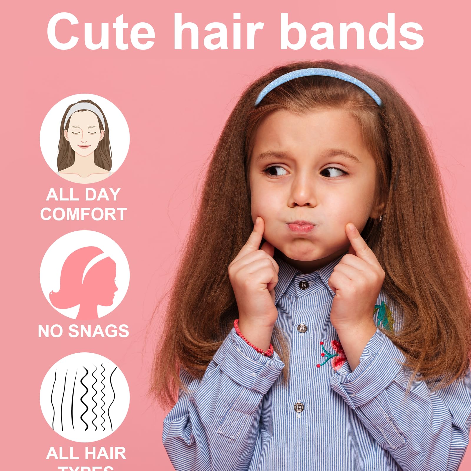 YUXIANLB Thin Glitter Headbands for Girls 4 Pack Non-Slip Sparkle Headbands with Teeth, Toddler Colorful Hair Bands - Image 4