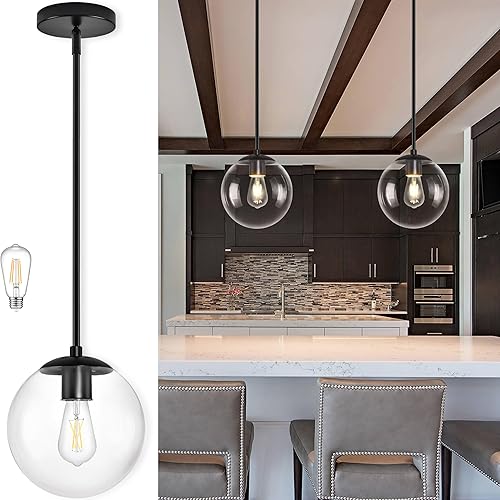 Miniatura 31 de Lámpara Colgante de Globo de 6" Dorada Lámpara Colgante de Mediados de Siglo Luces Colgantes de Globo para Isla de Cocina Acabado en Latón Cepillado