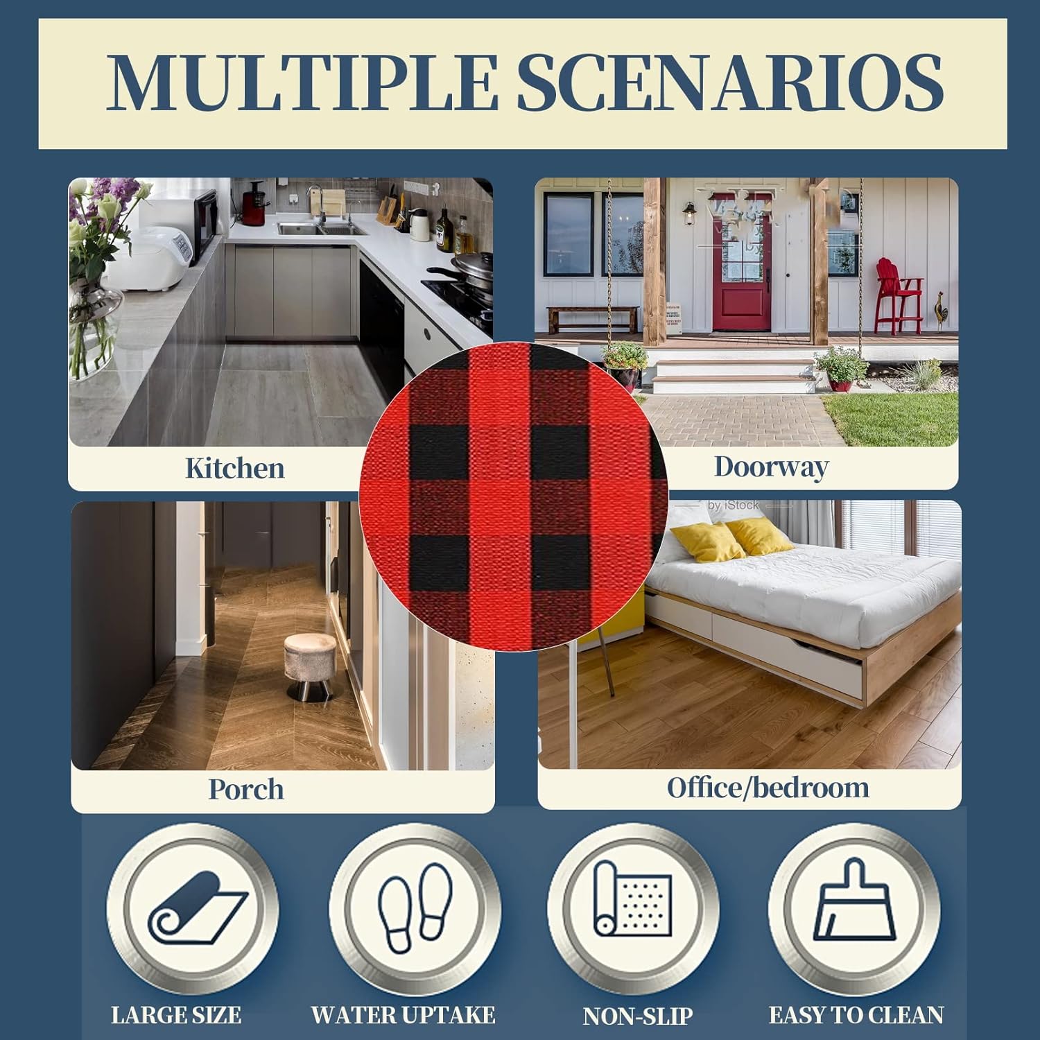 SEEKSEE Buffalo Plaid Outdoor Rug 3' x 5' Red and Black Front Door Mat, Layering Rug for Porch, Christmas Doormat, Front Porch Rug for Outdoor Entrance Entryway Patio Porch Winter Holiday Decor