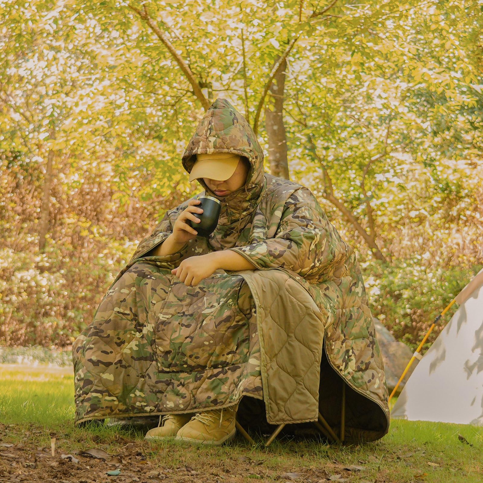 3-in-1 Schlafsack Camping wasserdichter Deckenschlafsack als Poncho Mantel Decke für Erwachsene, Warmer 3 Jahreszeiten Schlafsack, Leicht Kompakt für Camping Jagd und Outdoor Notfall