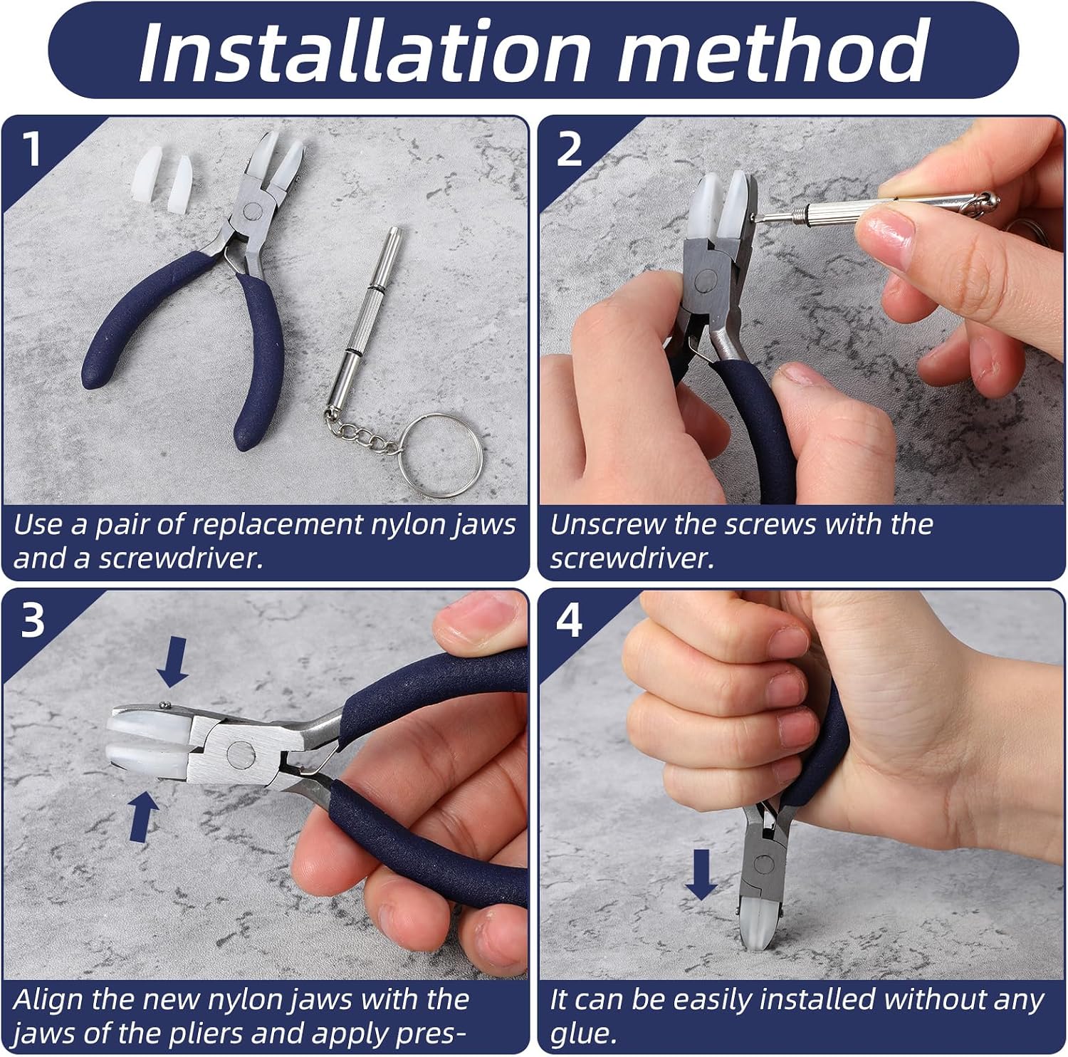 Flat Nose Pliers, Plier for Jewelry Making, Nylon Jaw Pliers, Wire Wrapping Tool with 2 Nylon Replacement Heads and a Screwdriver, Smooth Jaw Plier for Beading, Looping, Shaping, Jewelry Making