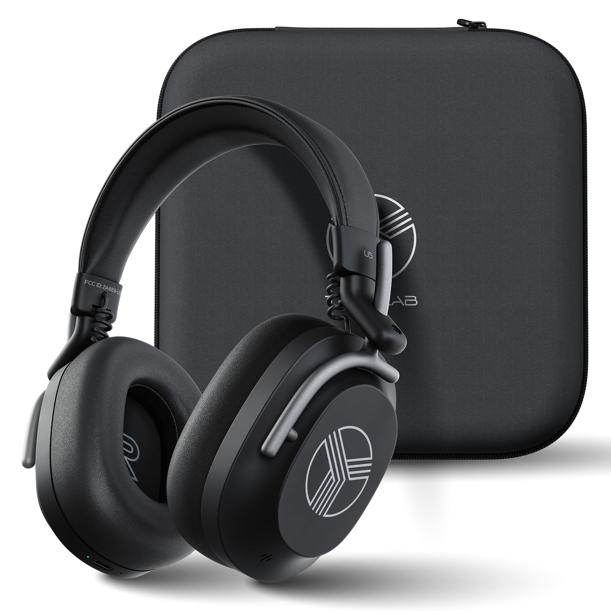TREBLAB U5 - Hybrid Active Noise Cancelling Headphones Over-Ear, Deep Bass, 55H Battery, Mic for Calls, Bluetooth 5.3, Water-Resistant IPX4, Wireless Headphones Foldable for Travel, Gym, Work, Sports