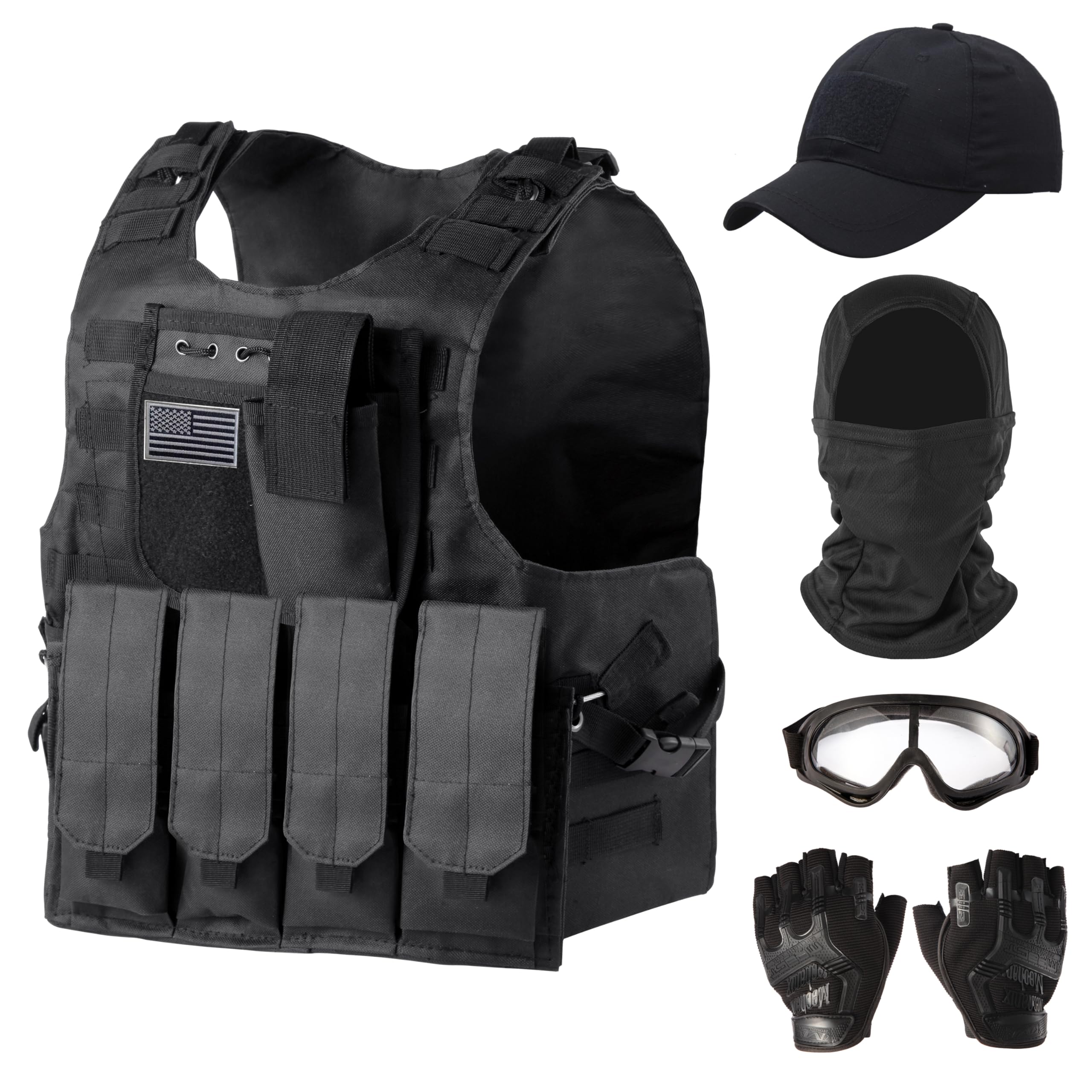 Ouraqto Tactical Vest Set for Men Airsoft Paintball Vest Airsoft Gear and Equipment with Hat,Glove,Visor,Goggles?Black?