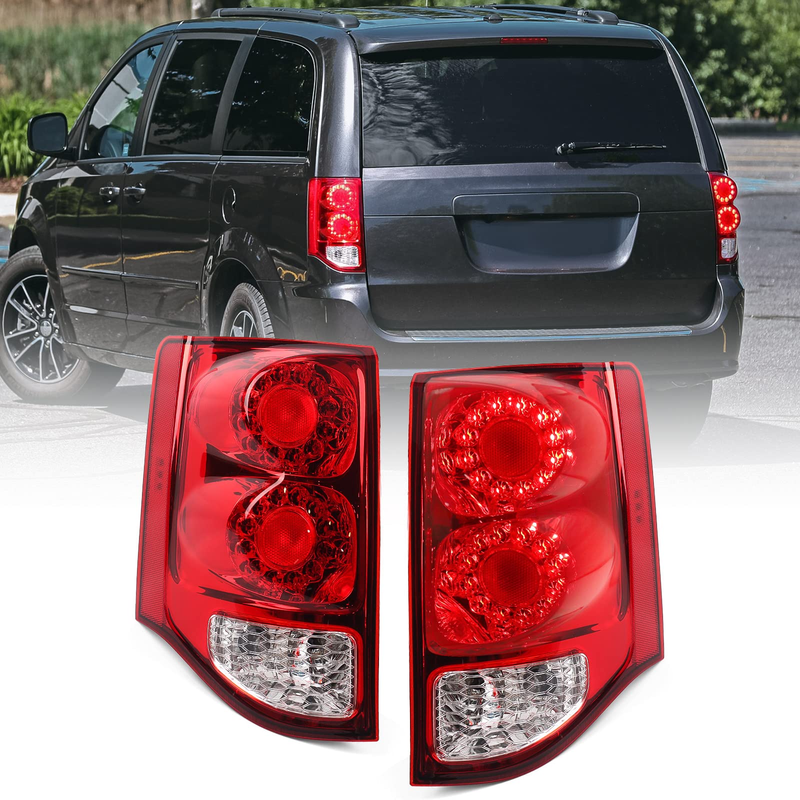 Photo 1 of VLINCAR Tail lights Assembly Compatible with Dodge Grand Caravan 2011-2020 LED & Halogen Type Left & Rights Sides Rear Lights CH2801199 CH2800199
