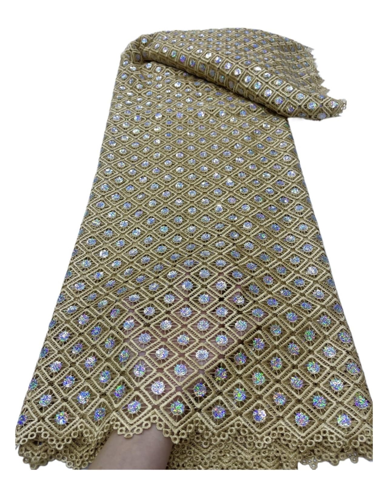 Tela De Encaje Guipur Africano Bordado Con Lentejuelas For Mujer Vestido Novia 5 Yardas(1)