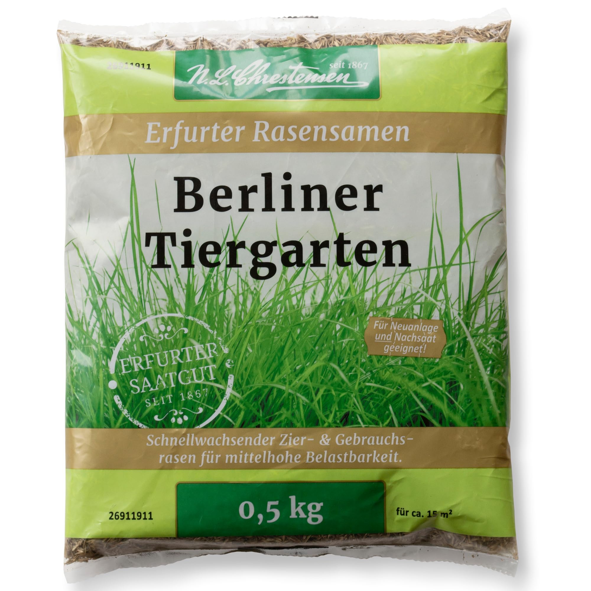 Chrestensen Rasen Berliner Tiergartenmischung 500g - Schnellwachsend mittelhohe Belastbarkeit 15m² Zier Gebrauchsrasen