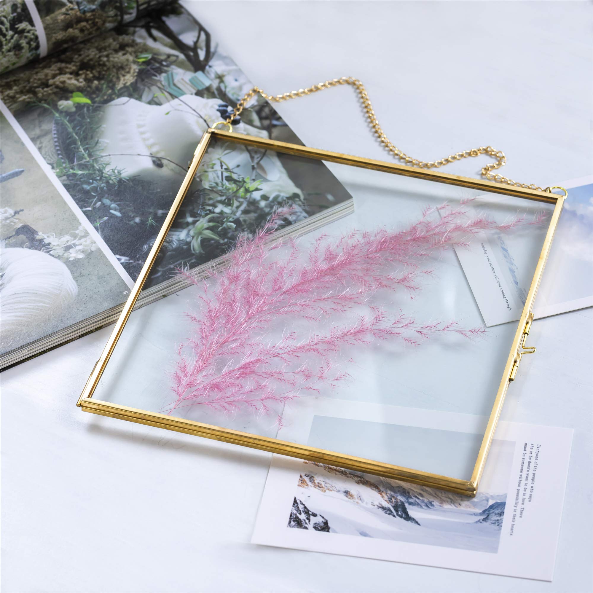 NCYP 20 cm da appendere alla parete in ottone con opere d'arte in vetro cornice portafoto fatta a mano, ornamento per piante con clip,moderna verticale per carte di credito, piccola cornice vetro
