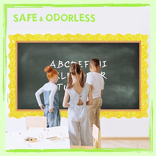 Miniatura 17 de Bordes de tablón de anuncios de 60 pies, borde ondulado amarillo puro con diseño de línea ondulada para la escuela, el aula y las oficinas Amarillo