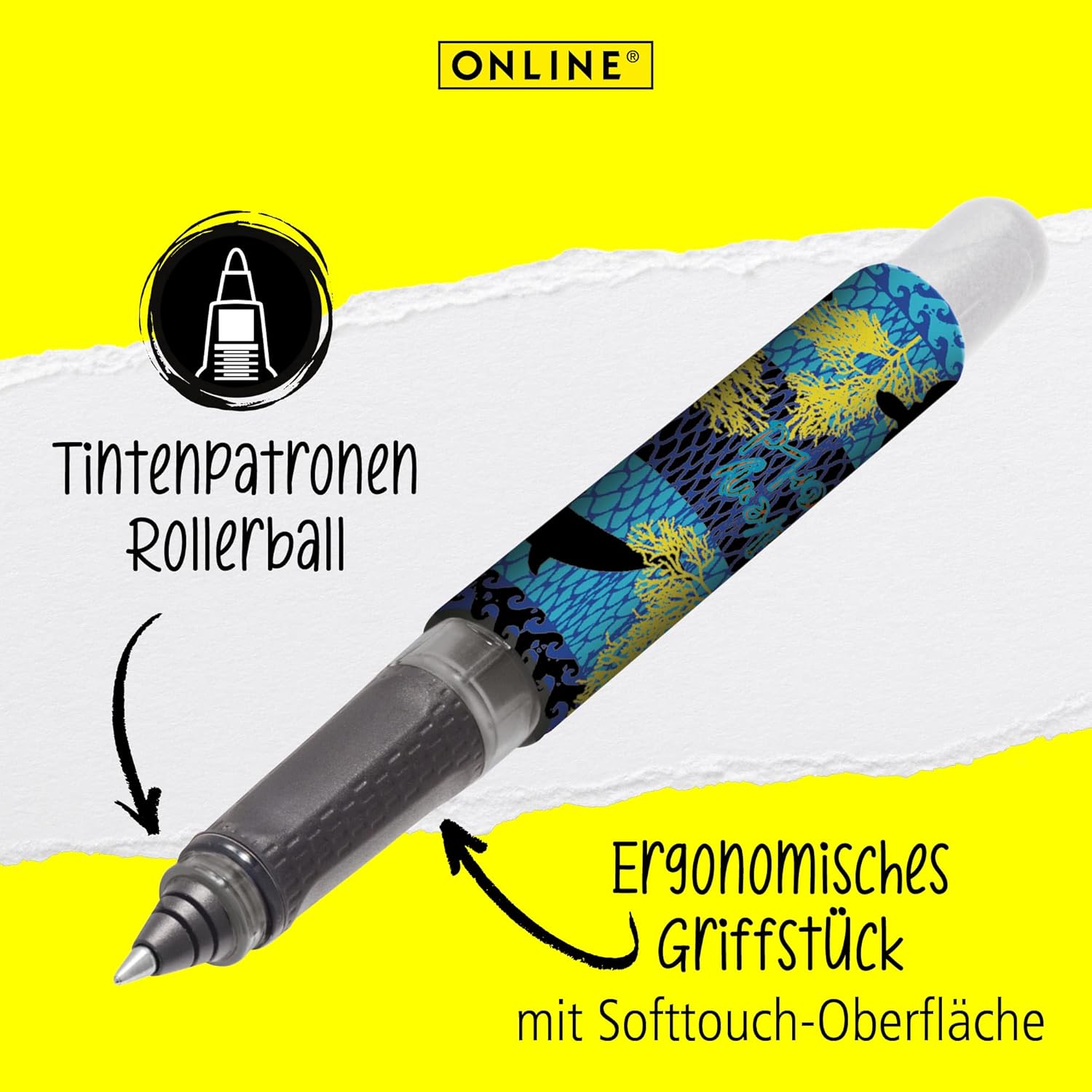 Online College Ocean Ink Cartridge Rollerball Pen for Right-Handed and Left-Handed Users, Ergonomic Grip, Roller Ball, Standard Ink Cartridges, Includes Combination Cartridge Blue, Pack of 1